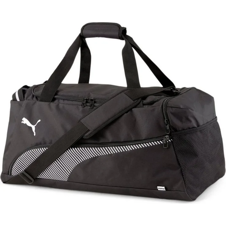 PUMA Sporttasche FUNDAMENTALS SPORTS BAG M, mit mehreren Reißverschlussfächern und gepolsterten Trägern, schwarz