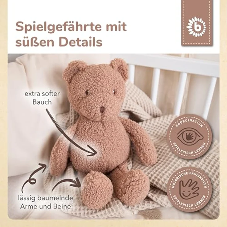 Bieco Kuscheltier Bär Mika, Teddybär aus Bouclé, 37 cm, plüschig weich, ideal für Babys ab 0 Monaten, Geschenkidee, handwaschbar – Bild 3