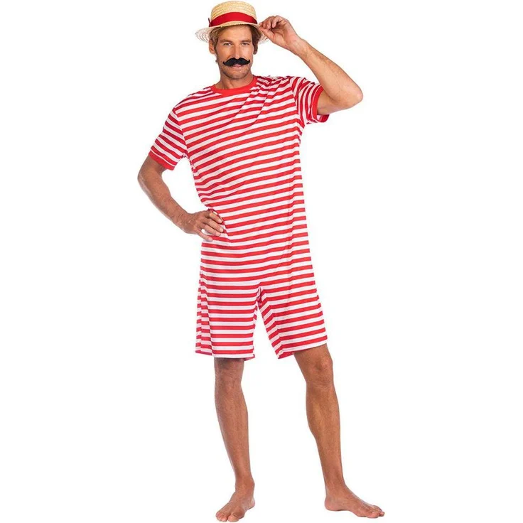 Amscan Erwachsenenkostüm 1920er Schwimmanzug rot-gestreift, Größe S (M) für Mottopartys