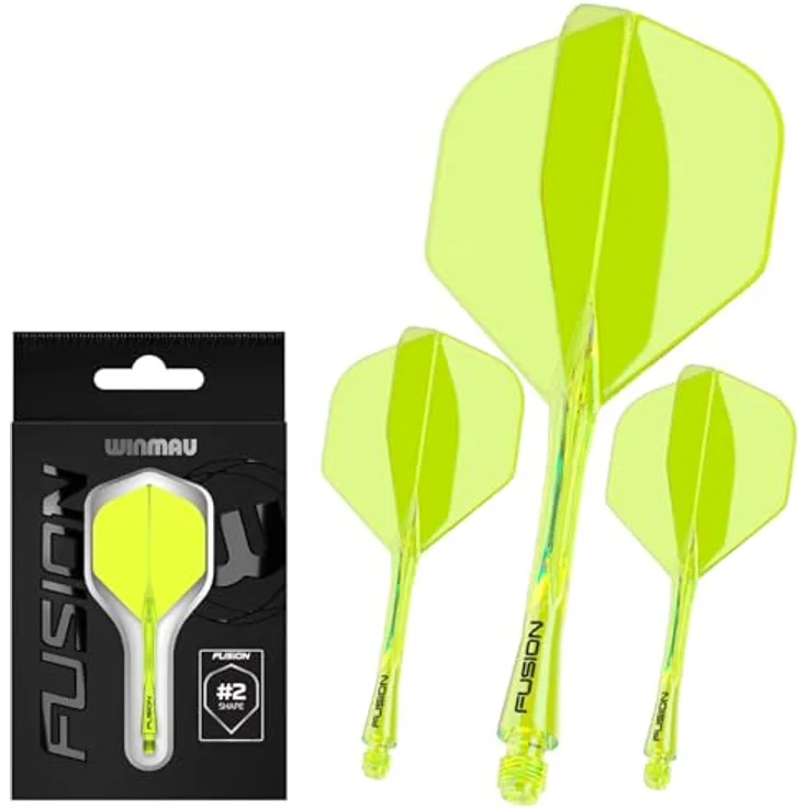 WINMAU Darts Fusion Integrated Flight & Shaft System, No.2 Shape & Design, Gelb, Medium Länge, verbesserte Flugstabilität und außergewöhnliche Haltbarkeit