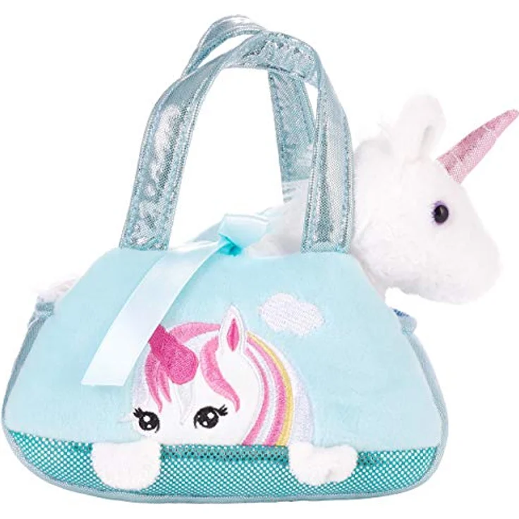 BRUBAKER Einhorn Tasche Weiß - 20 cm Plüschtier in Handtasche Kuscheltier - Mint Blau – Bild 2