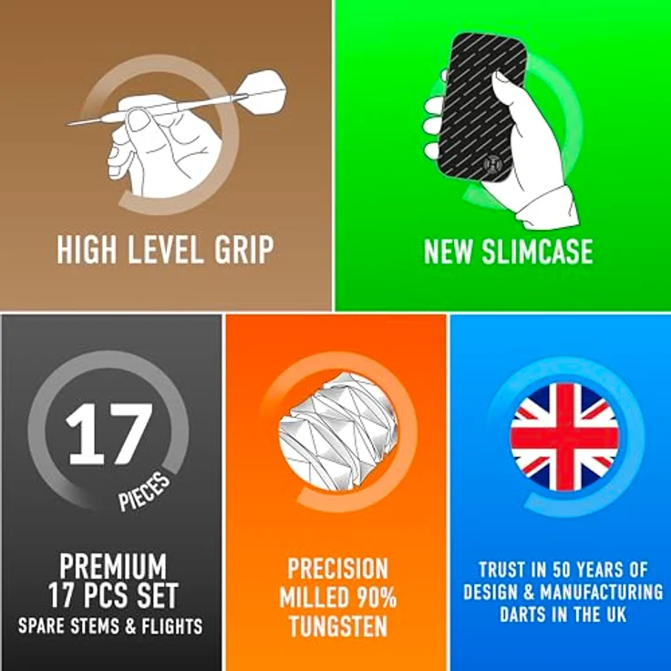 Harrows Opus Darts-Set, 16-teiliges Profi-Dart-Set mit 90% Wolframstahlspitze, Carbon ST-Schäften, Opus-Flights, 21g, mit Slimcase-Dartkoffer – Bild 5