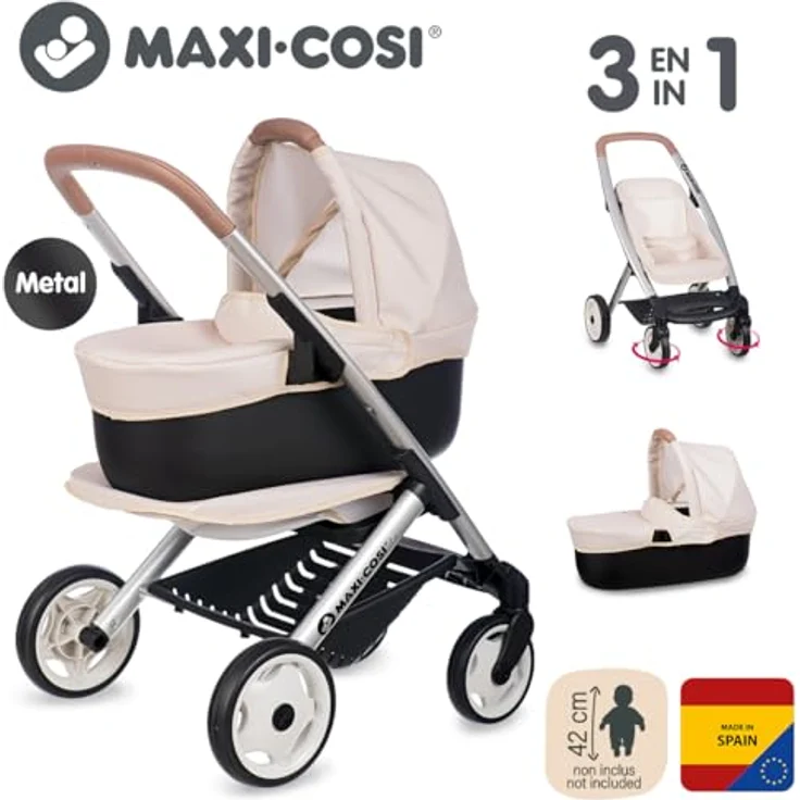 Smoby Kombi-Puppenwagen Maxi-Cosi 3-in-1, vielseitiger Puppenwagen mit Tragekorb für Puppen bis 42 cm, Made in Europe – Bild 2