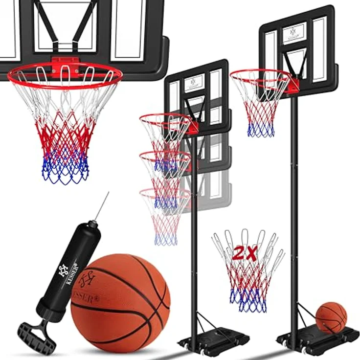 KESSER® Basketballkorb Premium mit Ständer Rollen Inkl. Basketball + Pumpe verstellbare Korbhöhe 230 bis 305 cm höhenverstellbar Korbanlage Outdoor komplett Basketballanlage für Erwachsene Kinder Schwarz - Preisvergleich – Bild 2