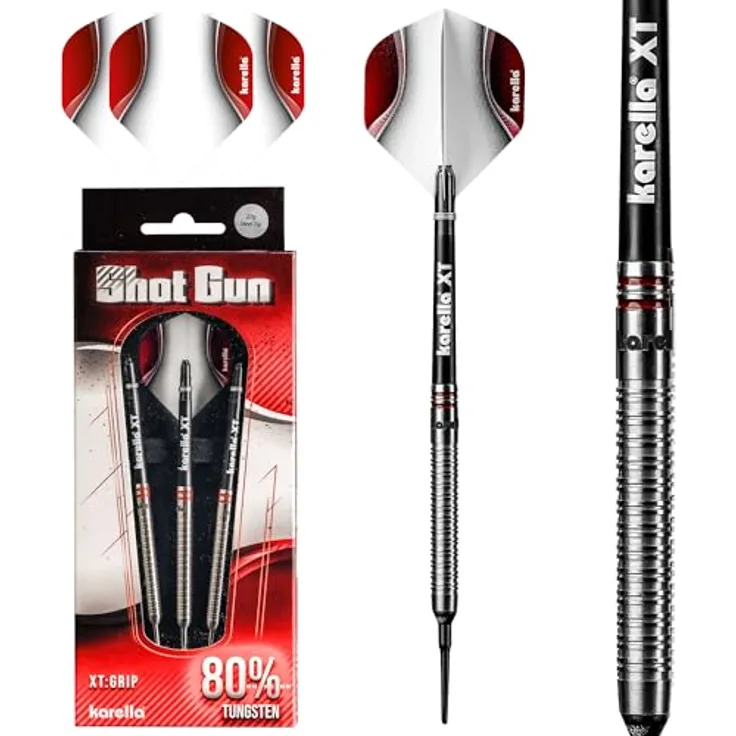 Karella Shotgun 80% Tungsten Softdart, 18g, für elektronische Dartscheibe, 2BA Gewinde, 3 Dartpfeile mit Kunststoffspitze, Dartautomat, Wolfram, Profidart mit Flight und Shaft