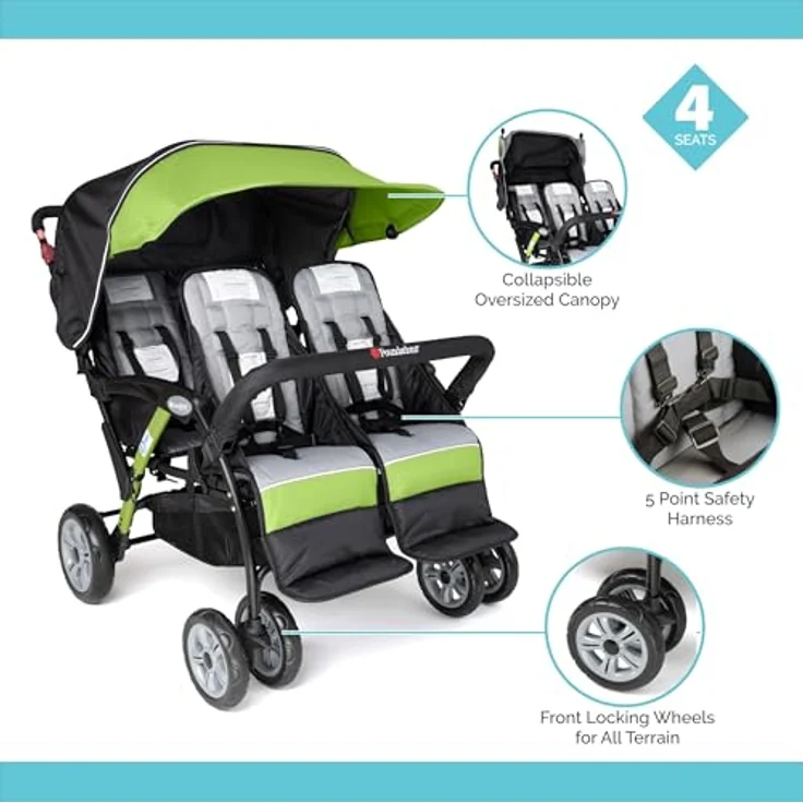Gaggle Foundations Sport Quad Kinderwagen mit UV-Schutz Kinderwagen-Baldachin, 5-Punkt-Gurt, Fußbremse, Tubeless Gelände-Reifen (Limettengrün) – Bild 2