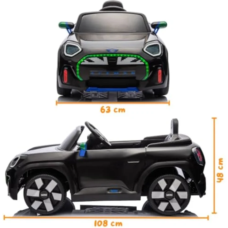 Vrooomy MINI Aceman Kinder Elektroauto 12V, mit Fernbedienung, Black, für 1 bis 5 Jahre, Sicherheitsgurte, MP3-Player, Soft-Start-Funktion, 2 Motoren – Bild 4