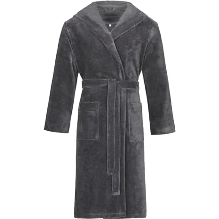 Bugatti Bademantel Herren Kapuze Roberto, Microfaser, graphit, 50% Baumwolle, 50% Polyester