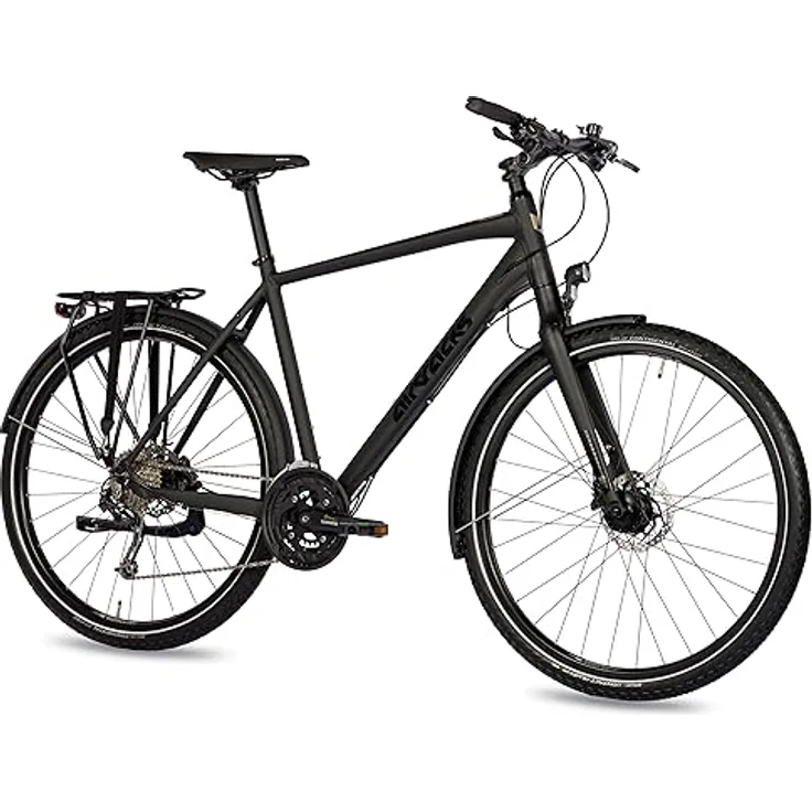 Airtracks 28 Zoll Herren XXL Trekking Fahrrad Reinforced bis150 kg Citybike TR.2880 27xG Shimano DEORE RD-M592 SGS - Schwarz Matt - Rahmenhöhen 55 60 - Modelljahr 2023 (60cm (Körpergröße 185-195cm))