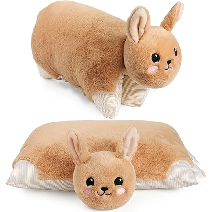 BRUBAKER Kuscheltier-Kissen Hase - 2 in 1 Plüschtier und Kuschelkissen - 40 x 30 cm - Braun – Bild 1