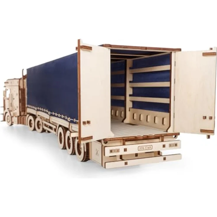 EWA Eco-Wood-Art Planenanhänger 3D-Puzzle für EWA Truck Road King, hochdetailliert, 286 Teile, aus Sperrholz, ohne Kleber, 574x123x171 mm – Bild 1