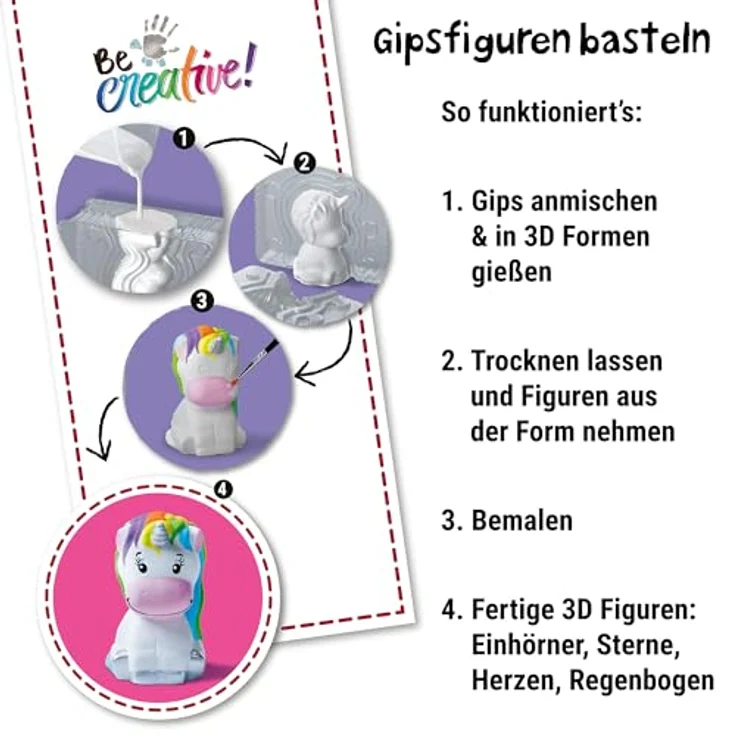 Ravensburger BeCreative Midi, Kreativset Gipsfiguren gießen Einhorn, DIY Bastelset für Kinder ab 7 Jahren, Made in Europe – Bild 4