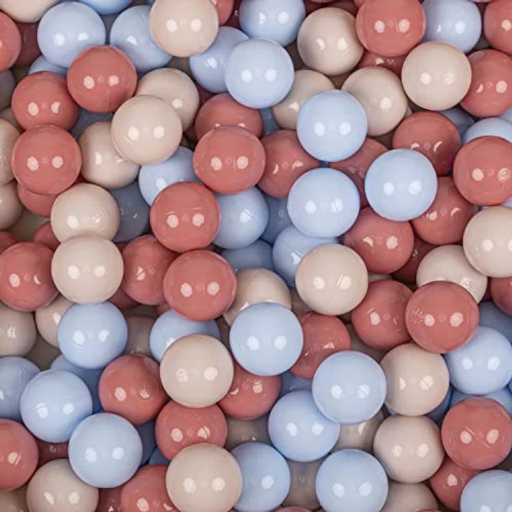 KiddyMoon 200 Bälle, 7 cm Einfarbige Plastikbälle für Bällebad, Pastellbeige/Pastellblau/Lachsfarben, BPA-frei, Made in EU – Bild 2