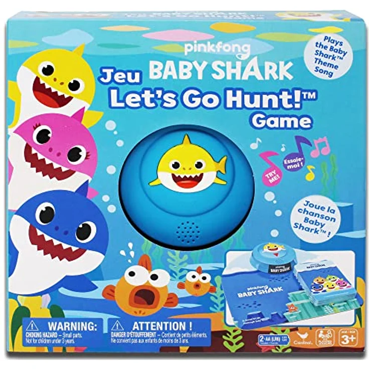 Spin Master Games Baby Shark - Let's Go Hunt - Kinderspiel mit Musik, für 2-6 Spieler ab 3 Jahren, farbenfrohe Jumbokarten, inkl. Soundpad mit Baby Shark-Song – Bild 1