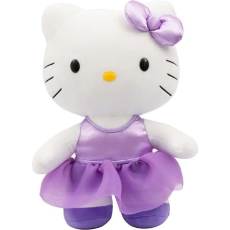 Hello Kitty Giochi Preziosi Plüschtier, 30 cm, lila Satin-Kleid mit passender Schleife, für Kinder ab 3 Jahren
