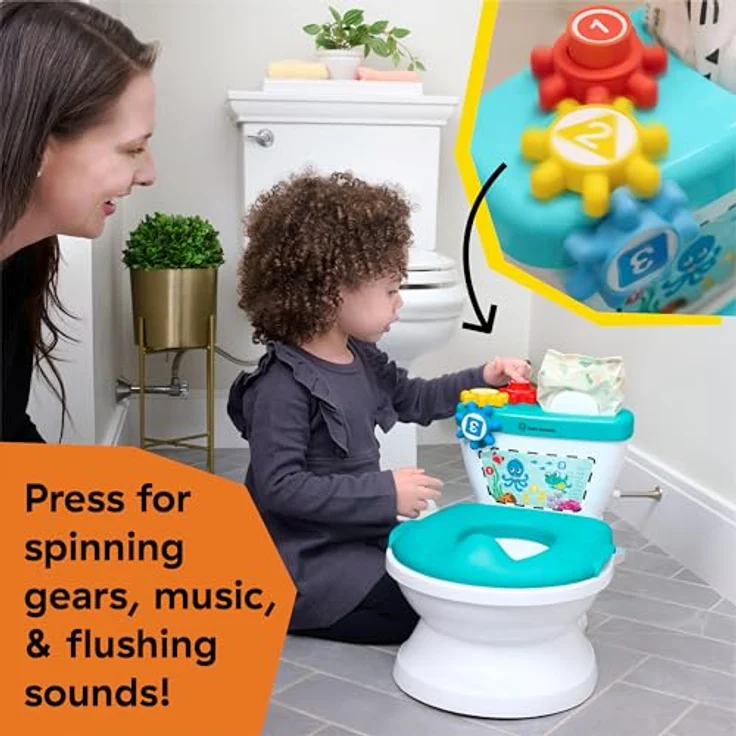 Baby Einstein Geared for Success 2-in-1 Töpfchentrainingssystem, ab 18 Monaten, mit Musik und drehenden Zahnrädern, geeignet für runde und ovale Toiletten – Bild 4