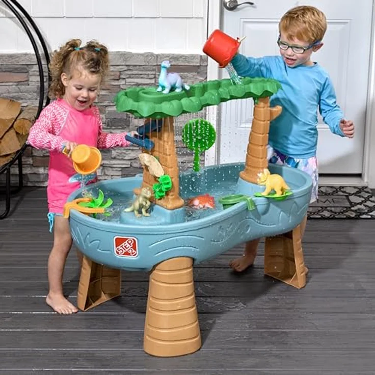 Step2 Dino Showers Wasserspieltisch, großer Wassertisch mit 13-teiligem Zubehörset, für Garten und Spielspaß in Blau & Braun – Bild 5
