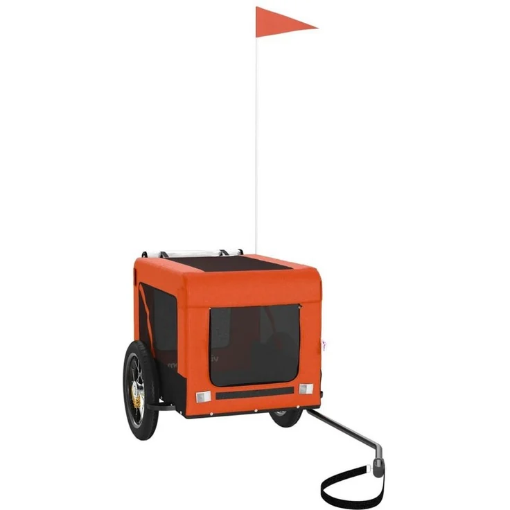 vidaXL Fahrradhundeanhänger Hunde Orange und Schwarz, Eisenrahmen & Oxford-Gewebe, PVC-Dach, Reflektoren, für kleine Hunde und Katzen, 30 kg Belastbarkeit – Bild 1