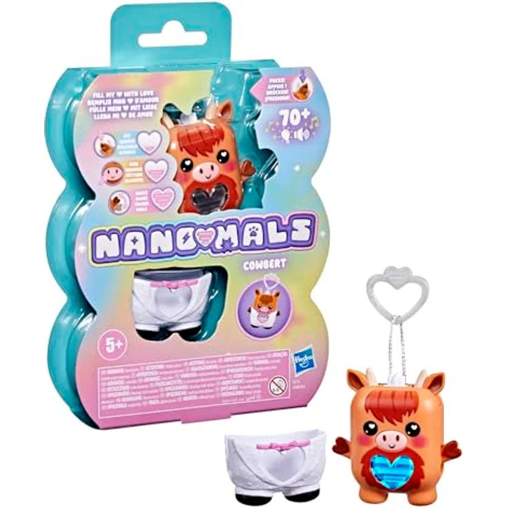 Nano-Mals Hasbro Cowbert Hochlandrind, elektronisches Fidget-Tierchen mit farbwechselnder Herzanzeige und ansteckbarem Smoking-Outfit – Bild 8