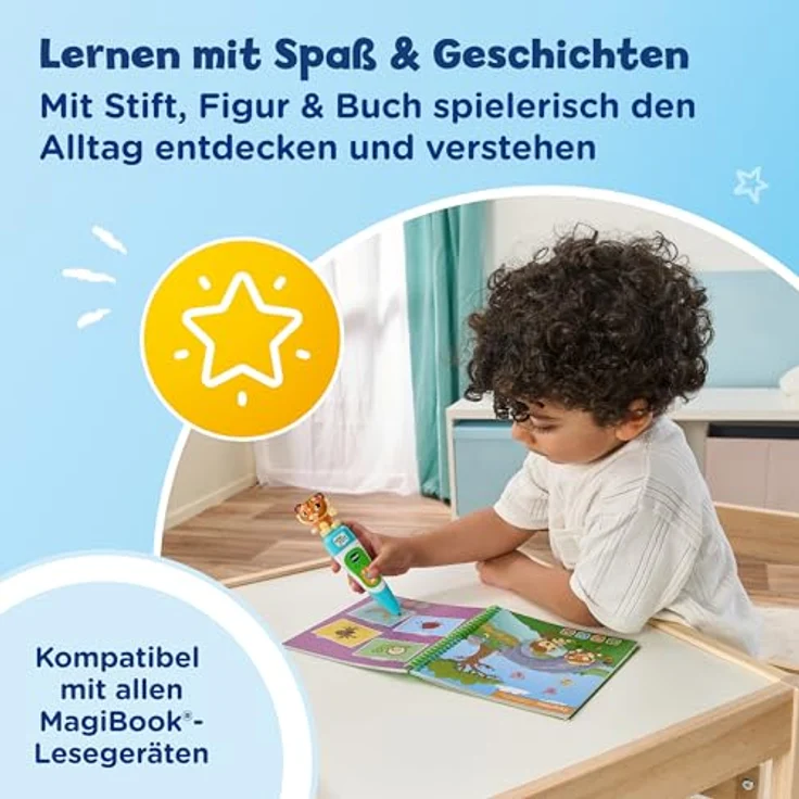 VTech Magibook Story'Friends, interaktives Lernspielbuch inkl. Tiger Minifigur und 32 Seiten Tagesabläufe, Deutsch – Bild 2