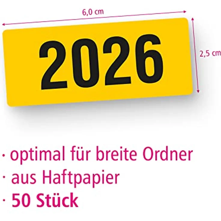 itenga 50x Jahresetiketten Ordner Inhaltsschild Jahreszahl I Aufkleber für Akten selbstklebend aus Haftpapier Rechteckig 6x2,5cm (gelb) – Bild 3