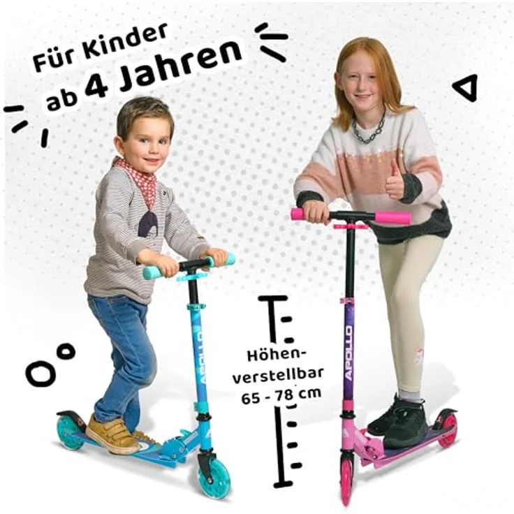 Apollo 125mm Scooter Moonracer - Klappbarer Kinderroller mit LED Wheels, schwarz – Bild 5