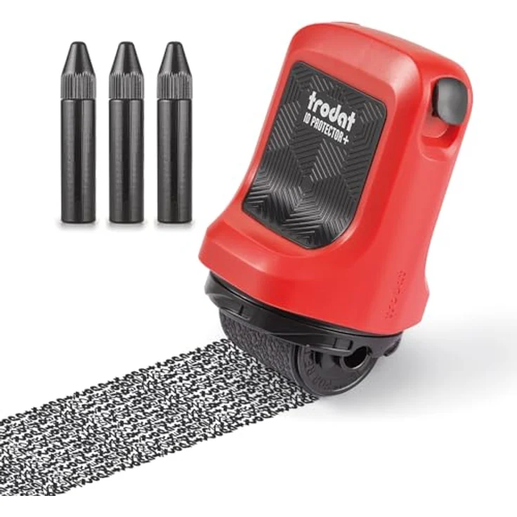 trodat Datenschutz-Rollstempel ID Protector+, selbstfärbend, schwarz, mit integriertem Stempelkissen und dokumentenechter Stempelfarbe, 1 St. – Bild 1