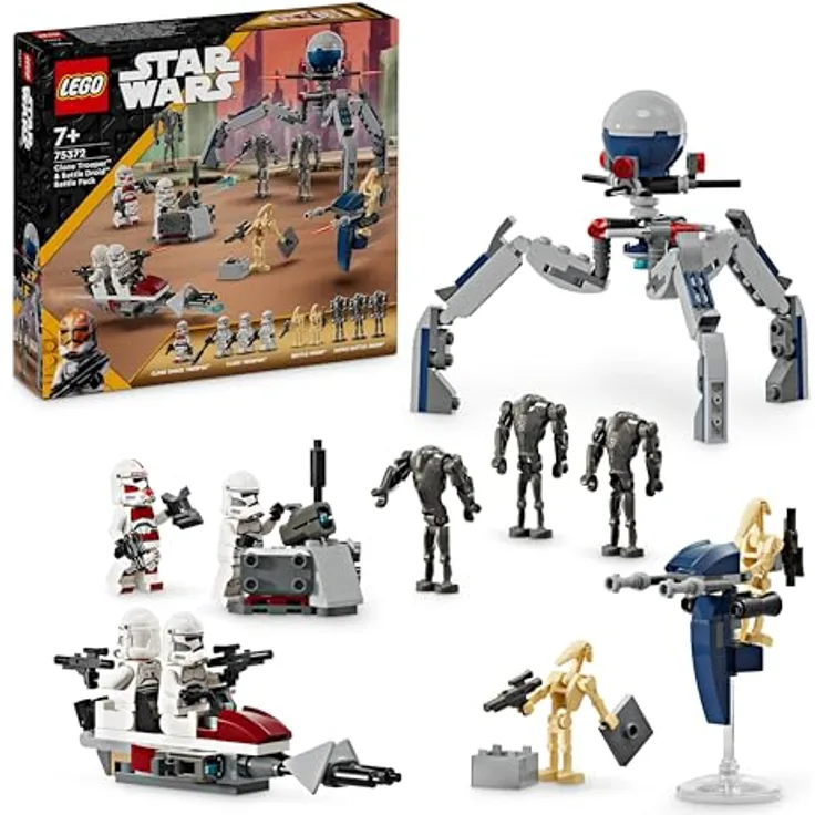 LEGO Star Wars Clone Trooper & Battle Droid Battle Pack, Spielzeug für Kinder mit baubarem Speeder Bike, Tri-Droiden-Figuren und Verteidigungsposten, Geschenk für Jungs und Mädchen ab 7 Jahren 75372