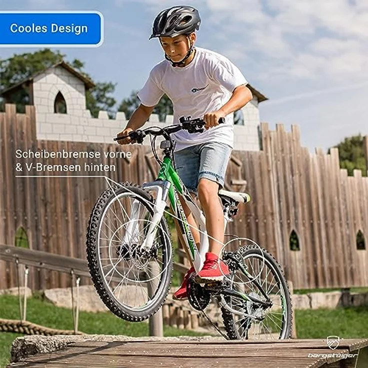 Bergsteiger Montreal 20, 24 Zoll Kinderfahrrad, geeignet für 6,7, 8, 9, 10, 11, 12, 13 Jahre, Shimano 18 Gang-Schaltung, Mountainbike mit Vollfederung, Jungen-Fahrrad, Mädchen-Fahrrad – Bild 4