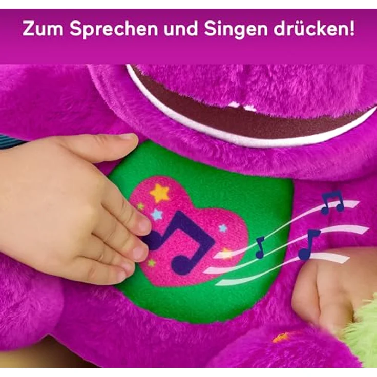 Barney – Sing-mit-mir-Barney, Plüsch 25 cm mit Geräuschen, 10 Sätze und 5 Lieder in 5 Sprachen, für Kinder ab 2 Jahren, JGT51 – Bild 4