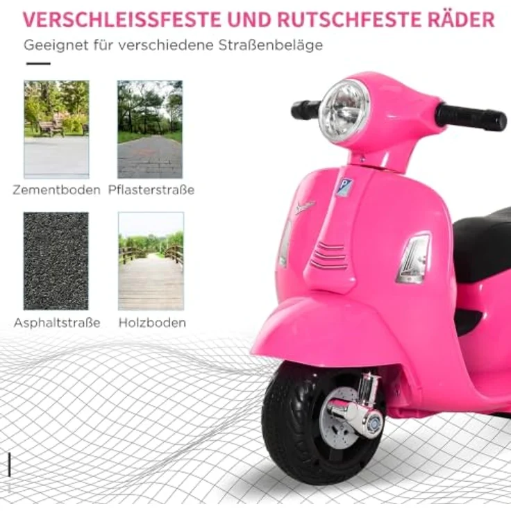 HOMCOM Elektro Motorrad Kinder 6V Vespa-Design mit Stützrädern und Scheinwerfer – Bild 5