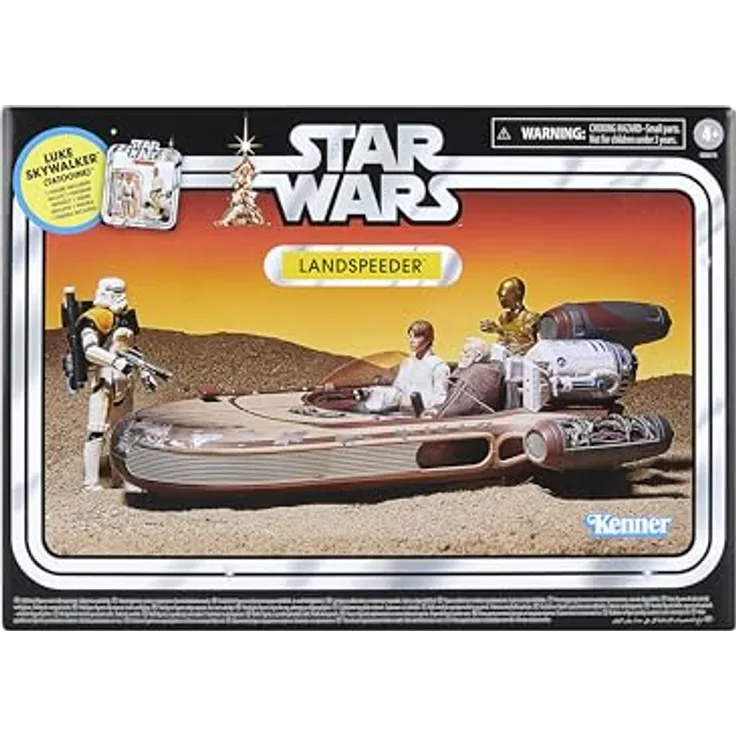 Star Wars The Vintage Collection Landspeeder & Luke Skywalker, Action-Figur 9,5 cm mit 7 Deluxe Accessoires und Premium Fahrzeug-Design, inspiriert von Episode IV: Eine neue Hoffnung