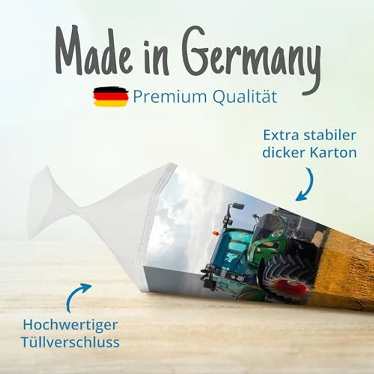 itenga Schultüte 85cm Traktor auf dem Feld, 6-eckige Zuckertüte aus robustem Karton mit Tüllverschluss, für Jungen und Mädchen zur Einschulung – Bild 5