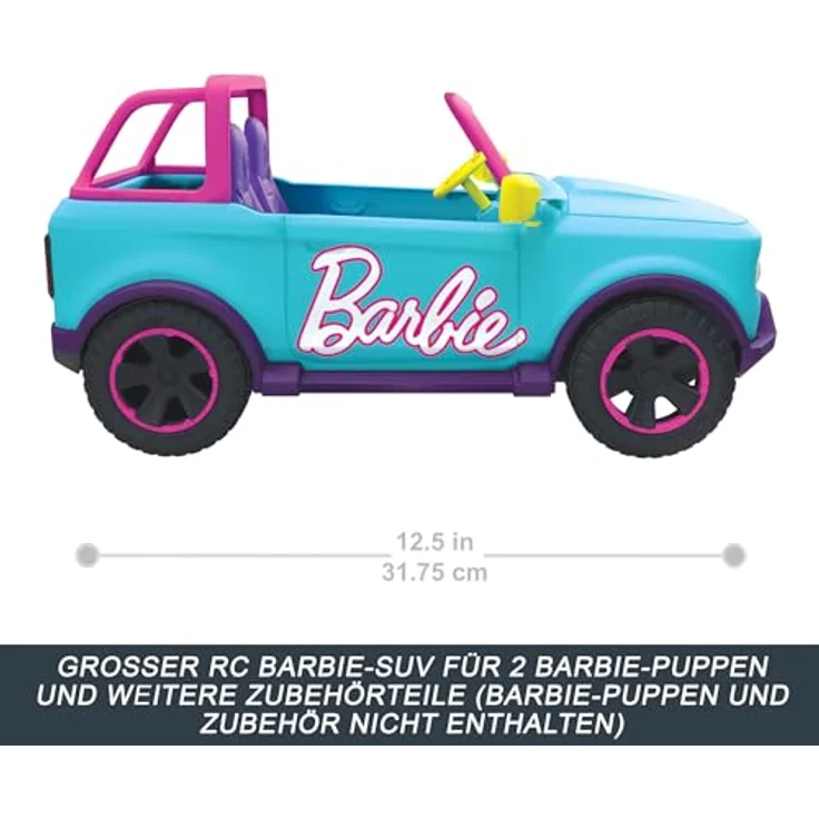 HOT WHEELS Barbie Ferngesteuerter SUV mit Aufklebern, kann 2 Barbie-Puppen plus Zubehör aufnehmen, individuelle Gestaltung durch aufklebbare Sticker, HTP53 – Bild 3