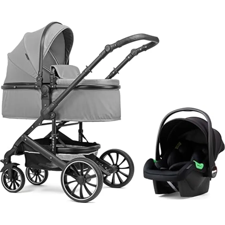 Pixini Kinderwagen Kalani 3in1 Kombikinderwagen, inkl. Babywanne & Buggy & Auto-Babyschale & Cupholder (glossy silver)