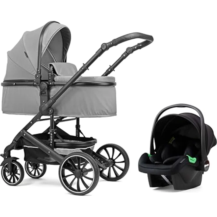 Pixini Kinderwagen Kalani 3in1 Kombikinderwagen, inkl. Babywanne & Buggy & Auto-Babyschale & Cupholder (glossy silver) – Bild 1