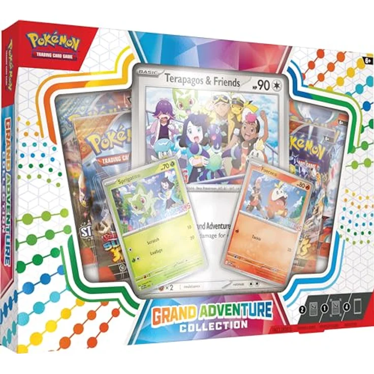 Pokémon TCG: Grand Adventure Collection, Sammelkarten Set mit 2 Folien-Promo-Karten (Sprigatito, Fuecoco) und 1 übergroßen Folien-Promo-Karte (Terapagos & Friends) sowie 4 Boosterpacks – Bild 2