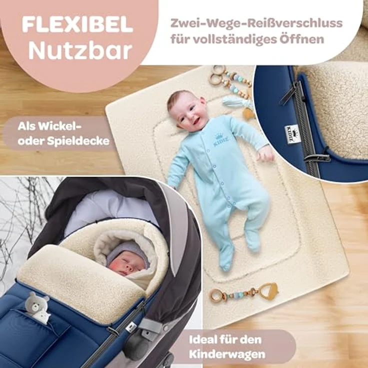 KIDIZ® Babyfußsack Baby Fußsack Winterfußsack Babyschale mit Reißverschluss Kuschelsack Babydecke Kinderwagen waschbar verschließbarer Kopfteil ,Tasche, passend für alle Kinderwagen Blau – Bild 7