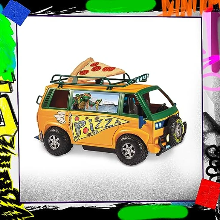 Giochi Preziosi Caravana Teenage Mutant Ninja Turtles Pizzawagen, detailreiches Fahrzeugspielzeug mit Platz für bis zu vier Figuren, beweglichen Teilen und integriertem Pizzaofen-Fach – Bild 6