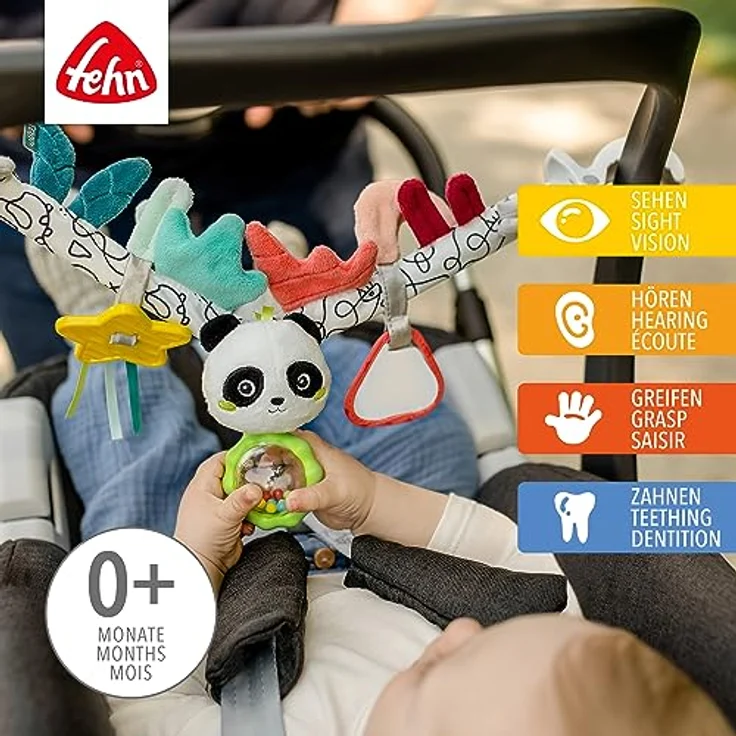 Fehn Kinderwagenkette DoBabyDoo, Panda - Baby Mobile Kette mit Quietsche, Ballrassel, Raschelpapier & Spiegel, zur Förderung der Hand-Auge-Koordination, bunt – Bild 2