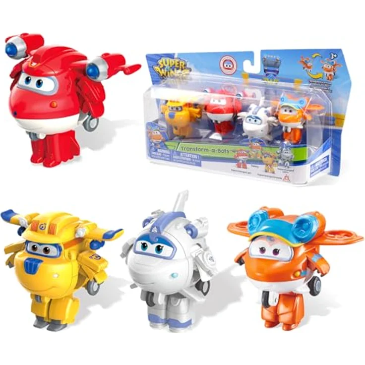 Super Wings 2" Verwandlungsspielzeug 4er Pack, Transformierende Mini Figuren, Supercharged Jett, Donnie, Astra & Sunny, für Kinder ab 3 Jahren – Bild 1