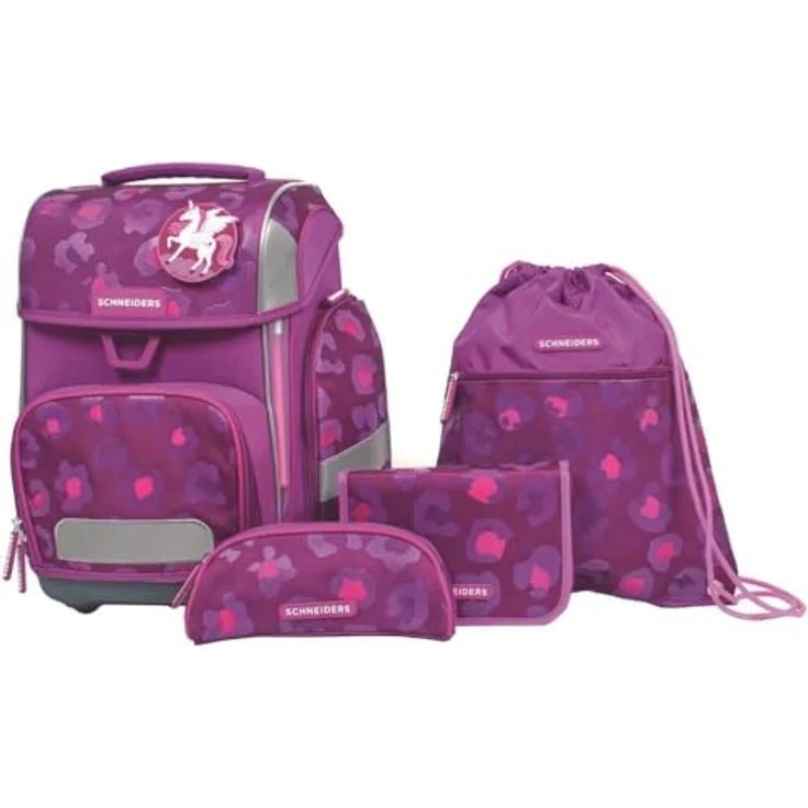 Schneiders Vienna Ergolite Berry Paw Schulranzen, ergonomische Schultasche aus recycelten PET-Flaschen, 22 Liter Volumen, inkl. LED-Leuchtstäbe und Zubehör – Bild 1