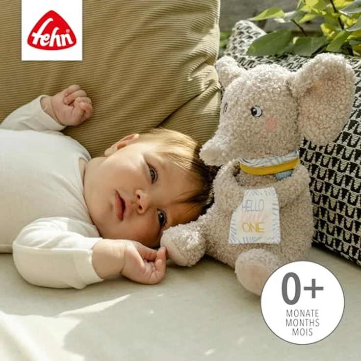 Fehn Kuscheltier Elefant ''Hello little One'', weiches Stofftier für Babys und Kleinkinder, Plüsch, ideal als Geschenk zur Geburt oder Taufe – Bild 3