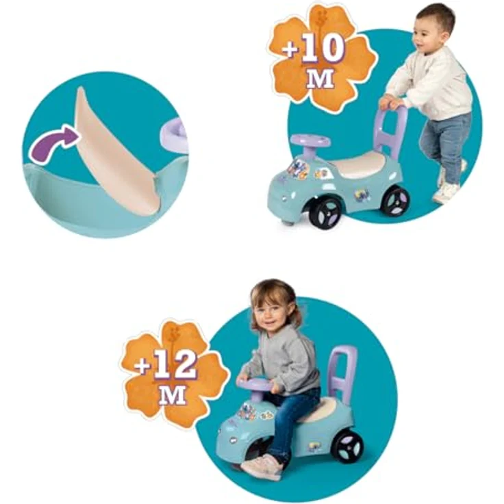 Smoby Rutscherauto Stitch, Disney-Design für Kinder ab 10 Monaten, stabil mit Rückenstütze und Staufach, Made in Europe – Bild 3