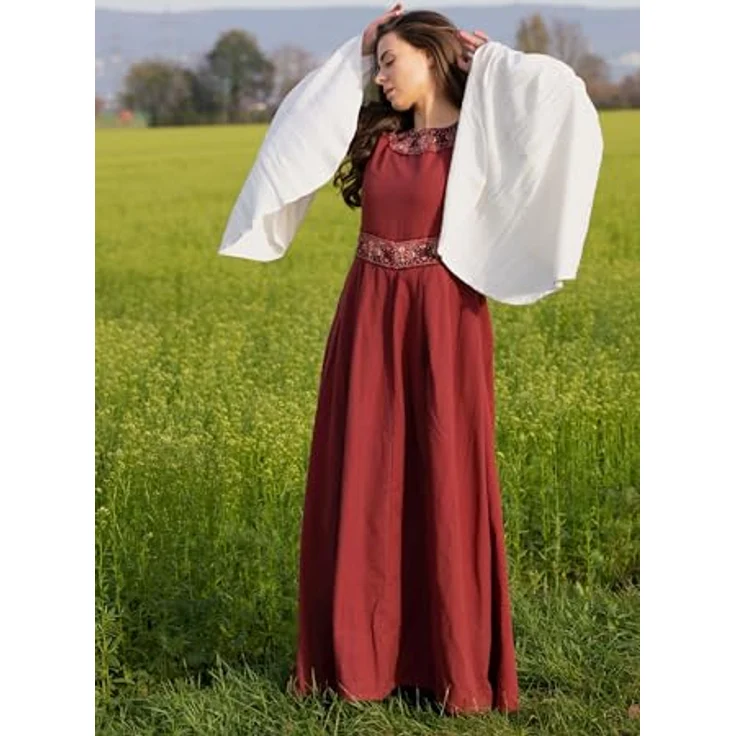 Leonardo Carbone® Damen Kleid Yala, Mittelalter Kostüm mit Stickerei und Schnürung, 100% Baumwolle, rot, Größe S – Bild 3