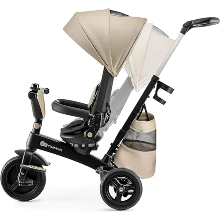 Kinderkraft Dreirad EASYTWIST, Kinderdreirad mit 360° drehbarem Sitz, verstellbarem Teleskopgriff, Sitz für Nickerchen, wetterfestem Dach und Sicherheitsgurten, beige – Bild 3