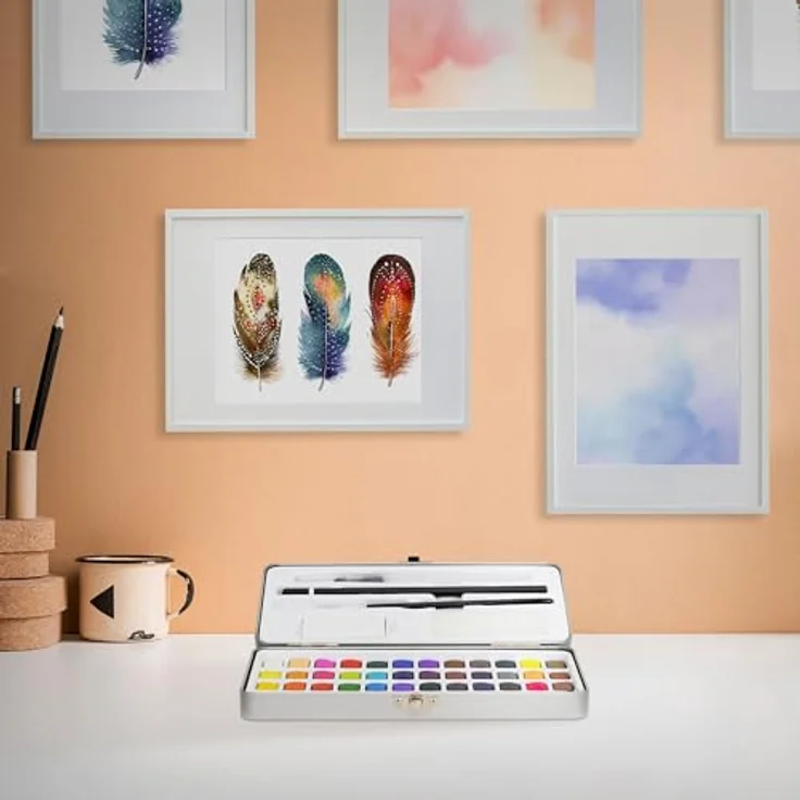 ECD Germany Kreativset Malkoffer 49-tlg, Aquarellfarben Set mit 48 Farben, Pinsel, Bleistift 2B, in silberner Metallschachtel – Bild 9