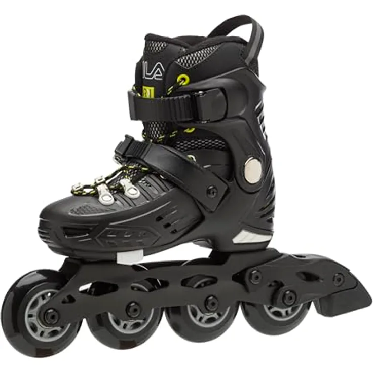 FILA SKATES Kid NRK JUNIOR Inline Skate, Black/Lime, ABEC 7 Lager, Stranggepresstes Aluminium Rahmen