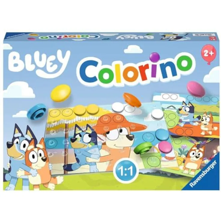 Ravensburger Bluey Colorino, Lernspiel für Kinder ab 2 Jahren mit bunten Stecksteinen und Bildvorlagen aus der Vorschulserie Bluey, Made in Europe