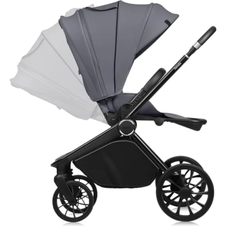 Lionelo MIKA PLUS 2-in-1 Buggy AiryDots, 360° drehbare PU-Räder, XXL-Verdeck, blau – Bild 4